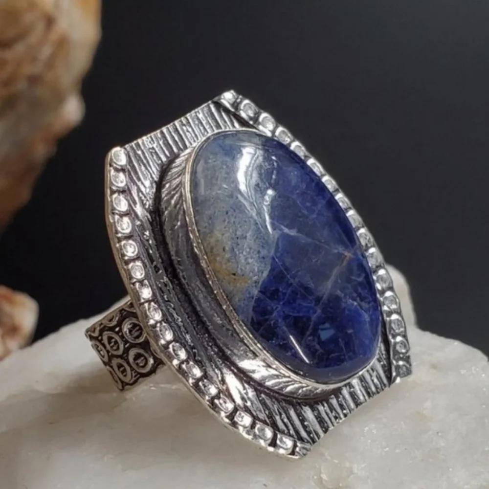NARURAL RAW AZIRURTE Cabochon STONE White Rhodium/925 Silver